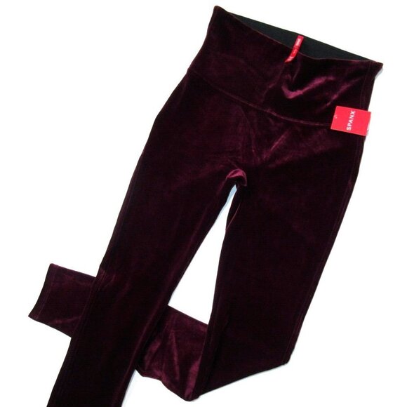 NWT SPANX 2070 High Waist Stretch Velvet Leggings in Rich Burgundy M $98 - Picture 2 of 6